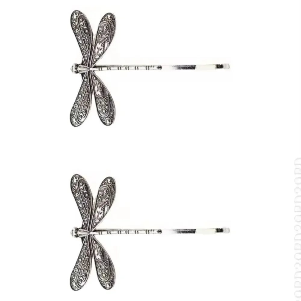 New ZARA Silver Dragonfly Hair Clips